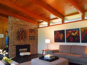 Exposed beams and structure in the living room