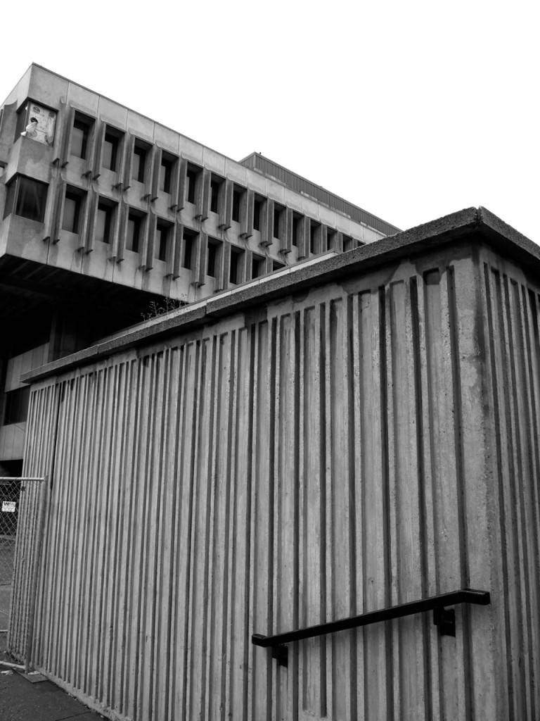 The staircase and facia of the Calgary Board of Education Building