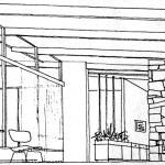 Design sketch of the living room looking east